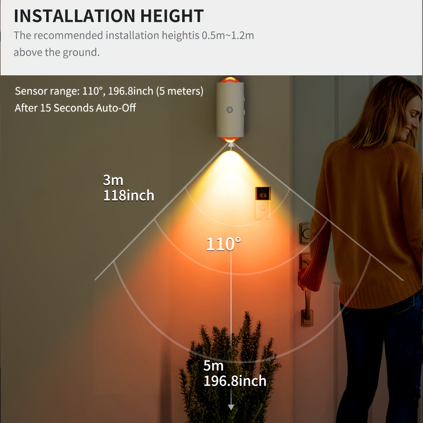 Smart LED night light with motion sensor, RGB dimmable wall lamp, USB rechargeable. Magnetic step lamp for various uses. Infrared wireless, ≤36V, non-waterproof, 1500mAh battery.