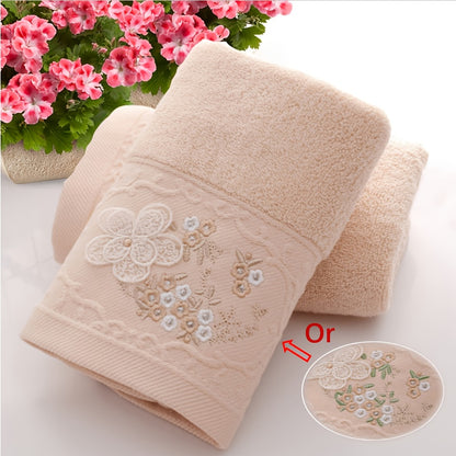 2 Cotton embroidered hand towels with quick-drying, absorbent material for home bathrooms.