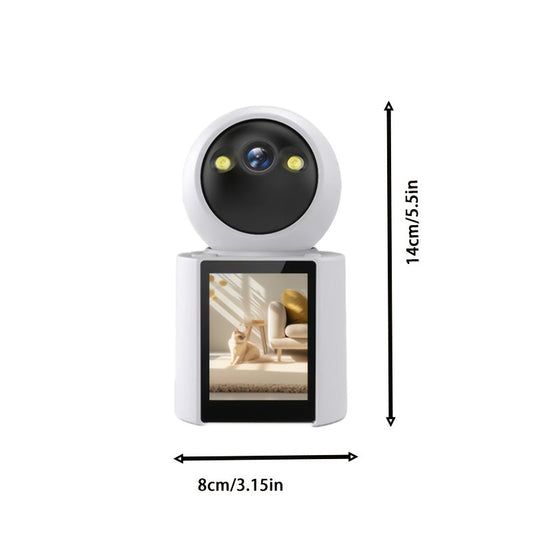 Wireless Home Security Camera with 7.11 cm Display Screen, AI Motion Detection, Night Vision, Two-Way Video Call, and 360° Security for Monitoring Elderly and Pets via Phone App.