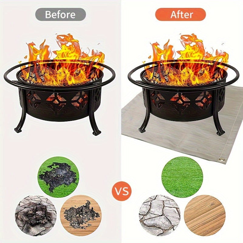 One piece of flame retardant BBQ mat, designed for portability and insulation. Made of reusable fiberglass material, suitable for camping fire pits and outdoor barbecues. This anti-scald carpet provides protection on deck or patio, ideal for picnics and