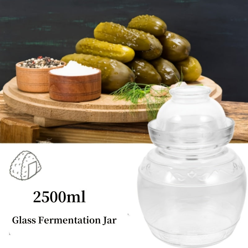 Glass fermentation jar with water seal airlock lid and cleaning brush, traditional fermenting kit for pickles, kimchi, sauerkraut, kombucha.