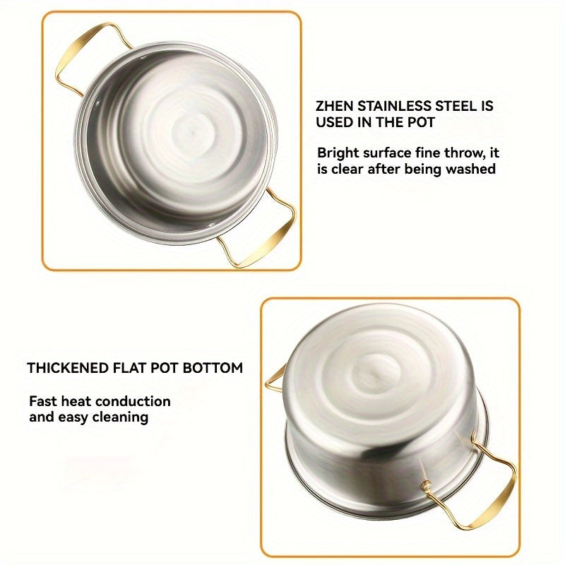 Durable 10-Piece Stainless Steel Cookware Set featuring Glass Lids and Double Handles in a Beautiful Golden Finish - Ideal for Home, Dorm, Camping, and Cooking Soups & Stews. This Kitchenware Set is Dishwasher Safe and compatible with all Stovetops.