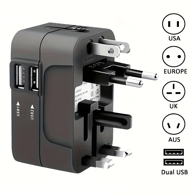 Travel adapter with two USB charging ports