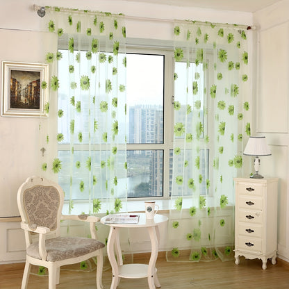 Sunflower Printed Sheer Curtain with Thin Flower Design - Ideal for Bedroom, Office, Kitchen, Living Room, Study - Rod Pocket Window Treatment for Home Decor and Aesthetic Room Decoration