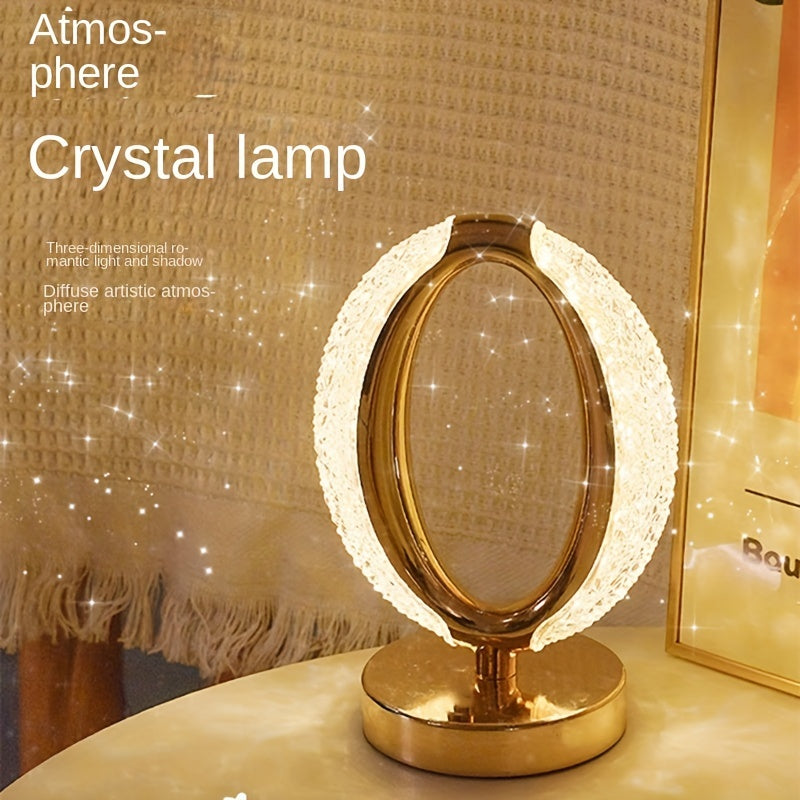 Elegant crystal desk lamp with touch control, adjustable color temperature, USB rechargeable, ideal for bedroom bedside lighting.