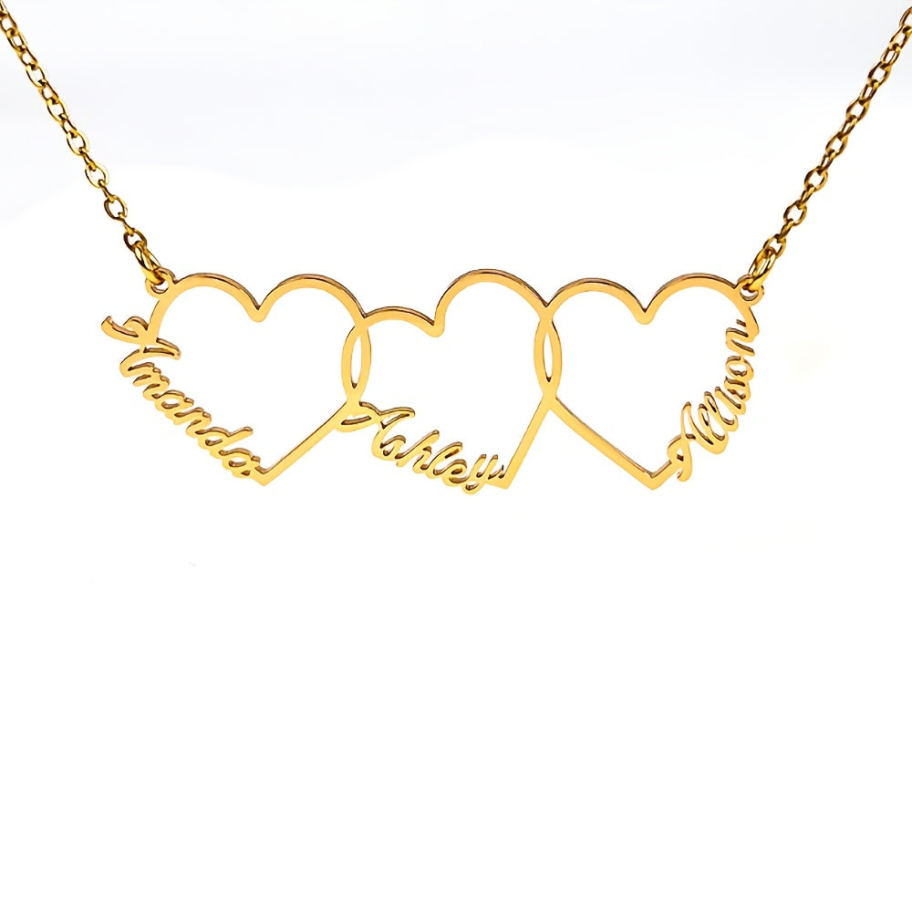 Engraved Heart and Name Couples Necklace in 18K Gold Plated Stainless Steel, Stylish Boho Pendant, Perfect for Everyday Wear and Special Occasions, Versatile Jewelry Piece for All Seasons.