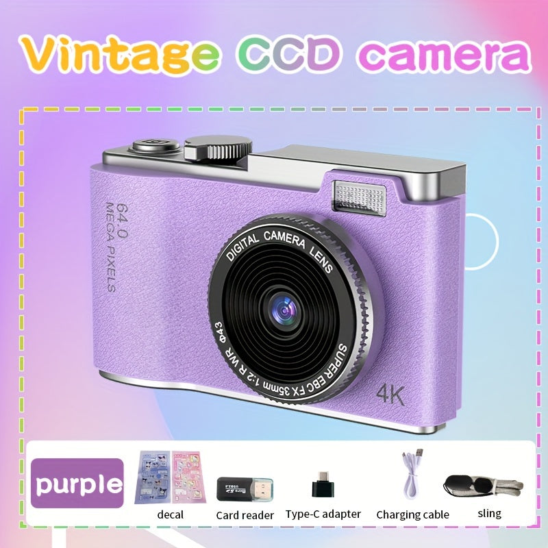 16X Zoom HD Digital Camera for Beginners with USB rechargeable camcorder, webcam function. Ideal gift for teens and holidays. Available in white, pink, purple, green.