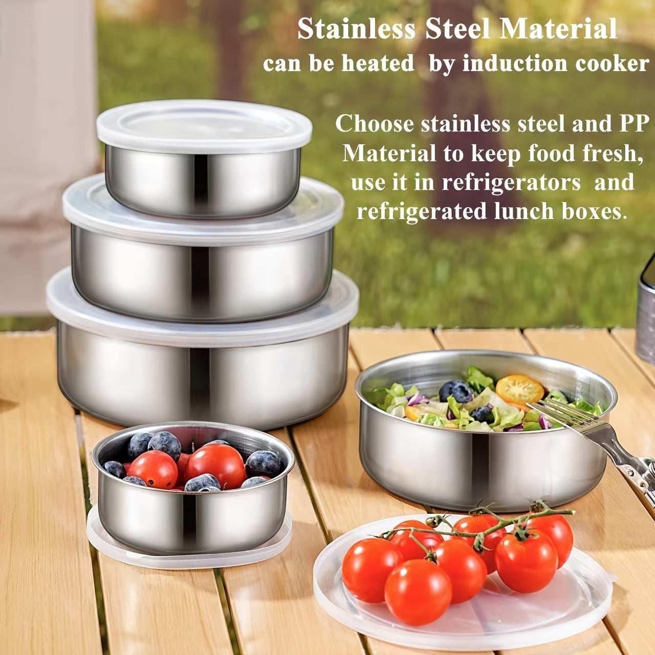 Set of 5 Stainless Steel Food Storage Containers with Transparent Lids - Perfect for Storing Fruits, Vegetables & More | Essential for Kitchen Organization, No Power Required, Safe for Food Storage