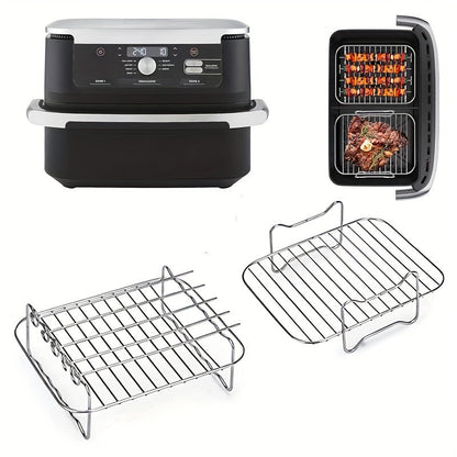 This 7-piece stainless steel grill rack and skewer set is specifically designed for use with the Ninja Foodi Dual Air Fryer. Compatible with the FlexDrawer Air Fryer AF500UK 10.4L and XL Air Fryer Oven accessories, this set offers uniform heat transfer