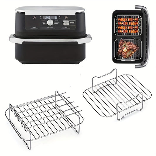 Air Fryer Accessories Set with Skewer Rack, Grill, Food Clip, Silicone Oil Brush, and Steak & Chicken Wings Grill Rack. Compatible with Ninja AF500UK Multifunctional 304 Stainless Steel Oven Stand. Convenient and Easy-to-Clean Baking Tools for your Home