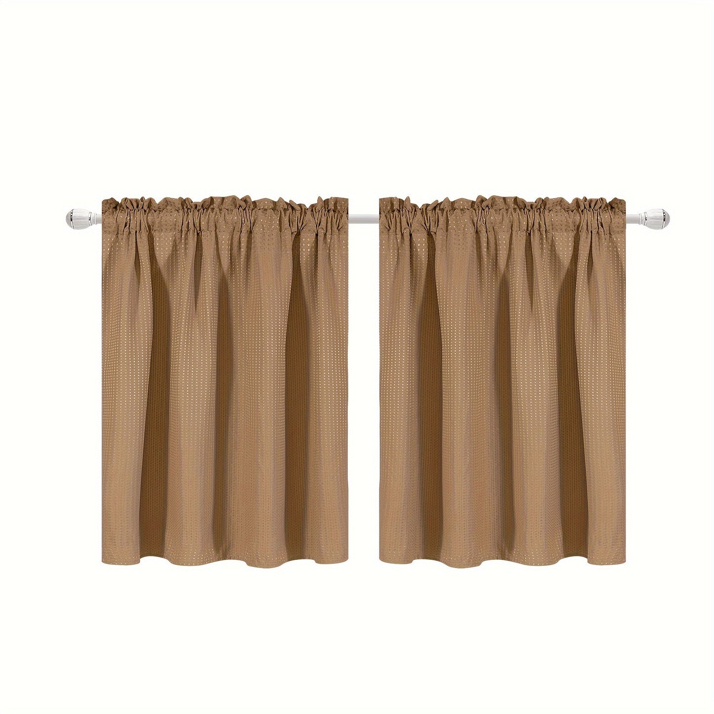 Set of 2 Waffle Weave Half Window Curtains. Waterproof Small Window Curtains for Bathroom, Ideal for Coffee Shops and Kitchens.