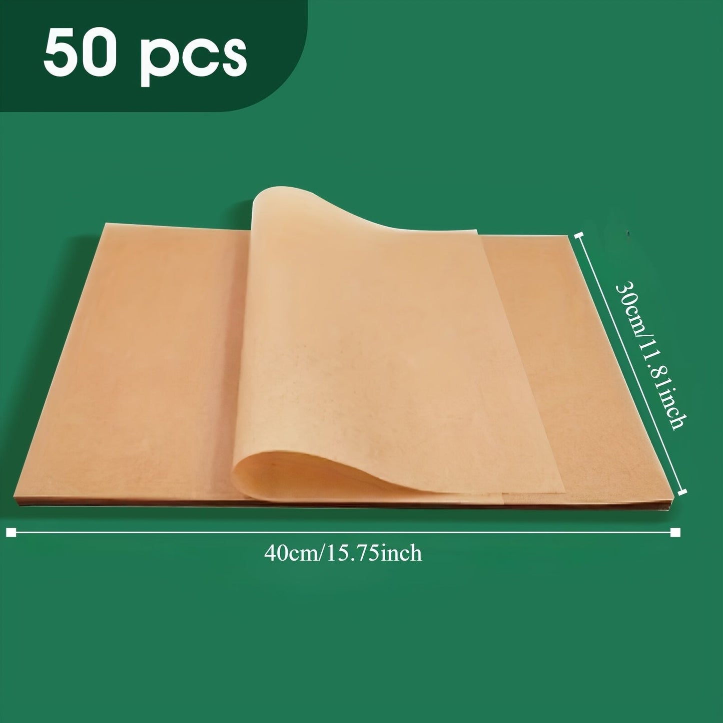 Get a 50-pack of non-stick parchment paper sheets that are lead-free and perfect for baking, cooking, grilling, frying, and steaming. These unbleached sheets are versatile enough to fit most baking trays, making them ideal for party gatherings and