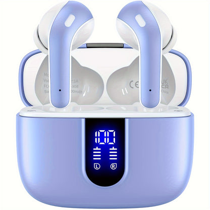 Adult-friendly LIFEBEE Wireless Earbuds with 60H playback, LED display, noise cancelling, touch control, condenser mic, and fast charging. Compatible with cellphones.