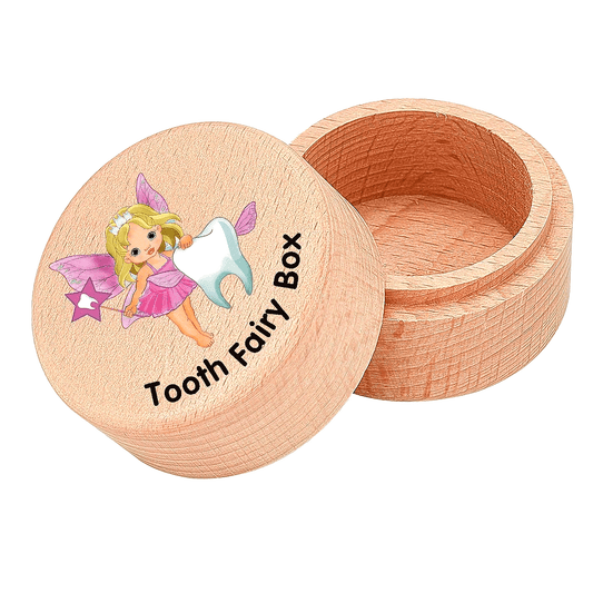 Wooden Tooth Fairy Box for Girls - Perfect for Storing Lost Teeth, Adorable Memory Keepsake, Children's Tooth Organizer - Round Keepsake Collection Case