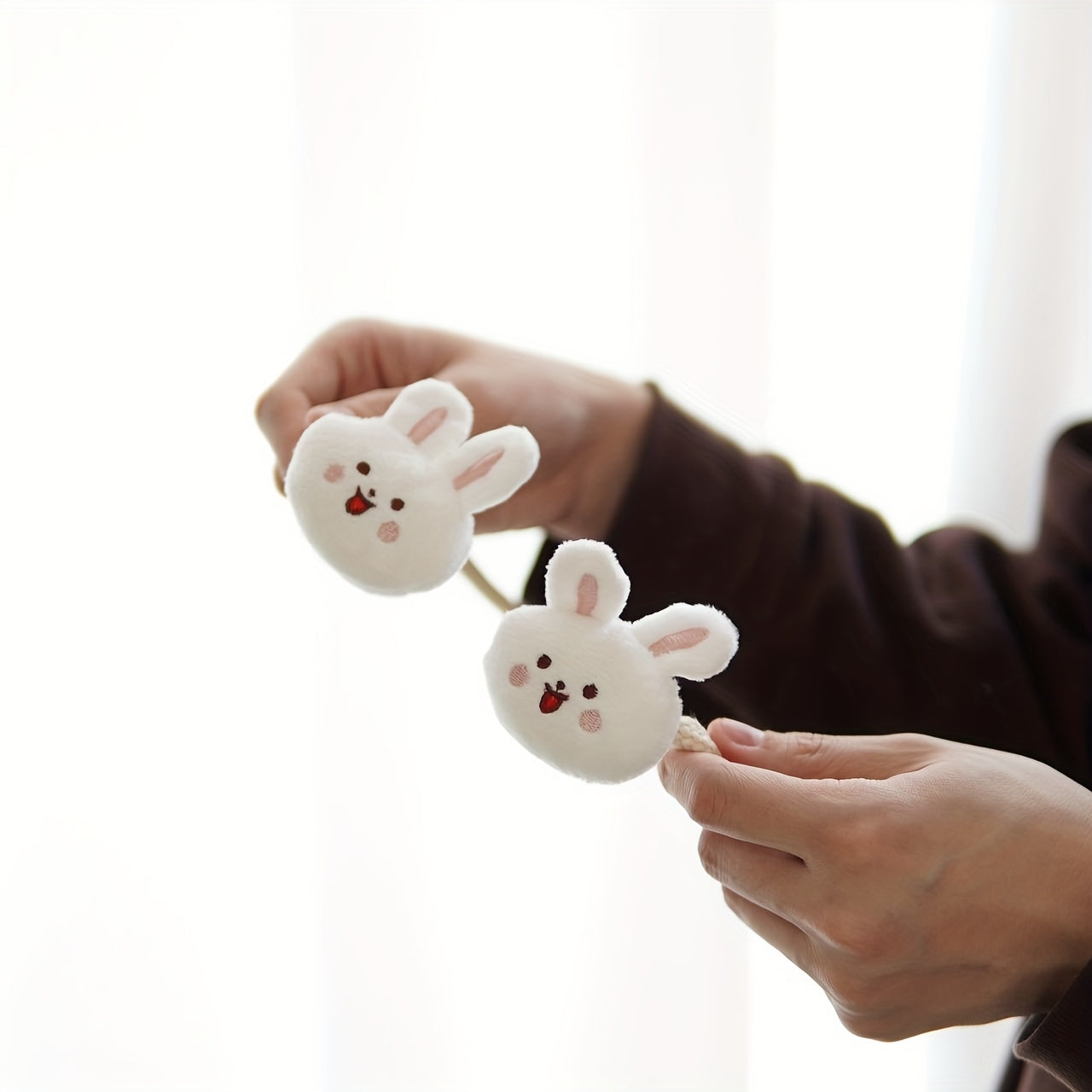 Adorable Korean Cartoon Curtain Tie featuring Little Bear and Rabbit, perfect for Children's Room Decoration. Decorate with this Creative Ribbon Buckle to add a touch of Cutness to your curtains!