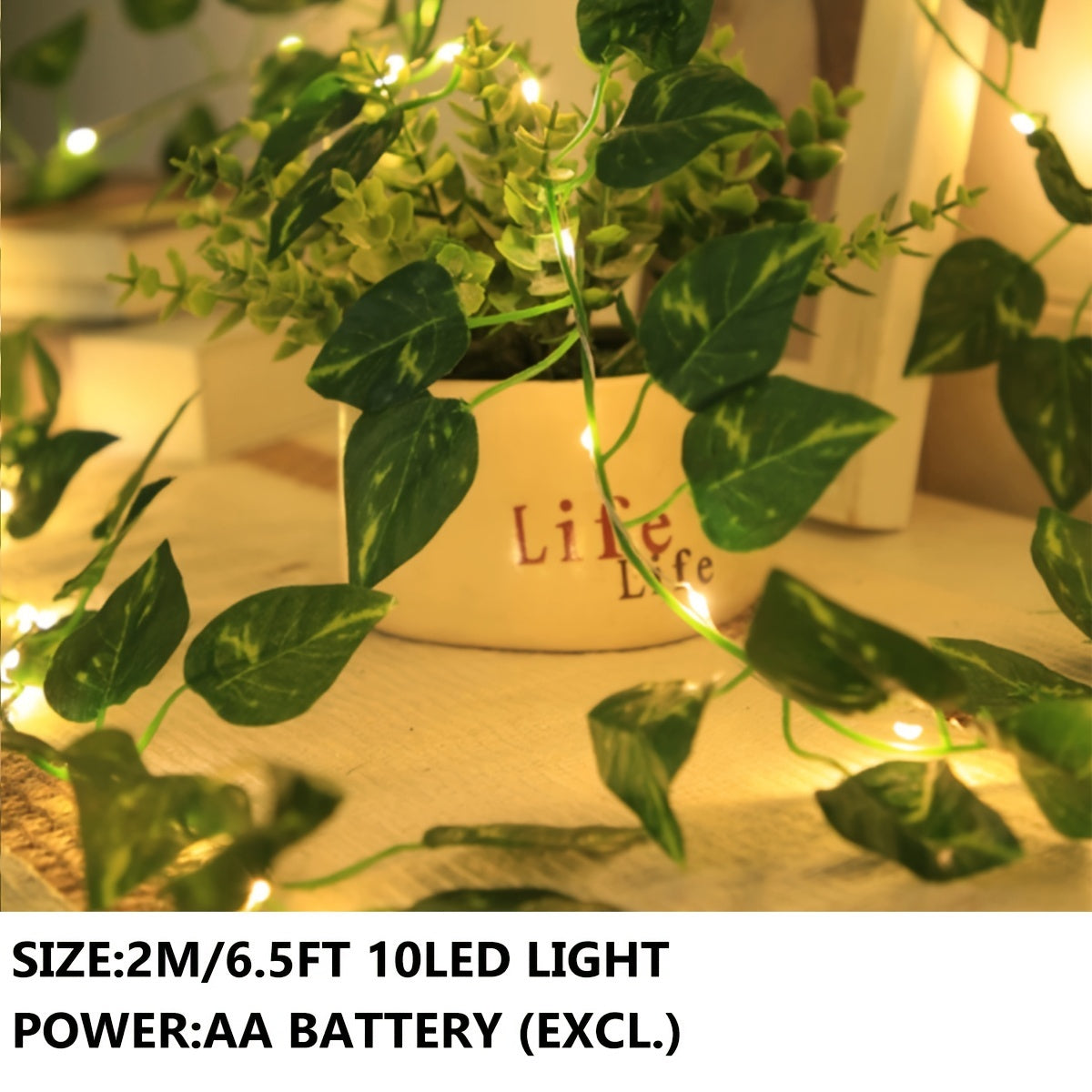 Green Ivy Leaf LED String Lights: Battery-powered for home ambiance, parties, weddings, and holidays. Perfect for decoration.