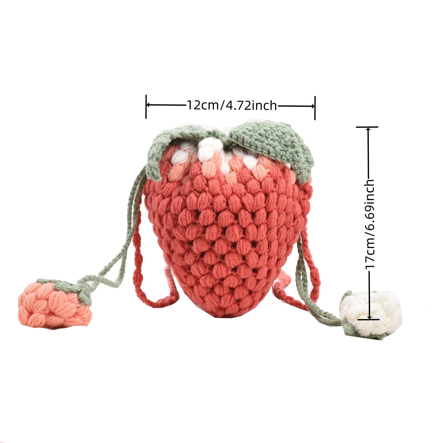 Handmade Strawberries Shoulder Bag, Fashionable Single Strap Bag with Braided Yarn Detail, Trendy and Creative Design in Yellow Yunying Special Collection, Cute and Stylish Women's Bag with Hooked Yarn Strawberries, No Lining, Finished and Ready to Carry.