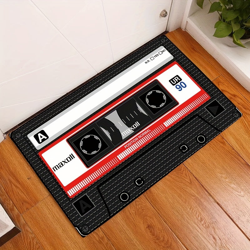 Retro Cassette Tape Inspired Door Mat - Vibrant, Anti-Slip & Stain-Resistant Kitchen Rug for Home Styling, Entryway, and Doorway