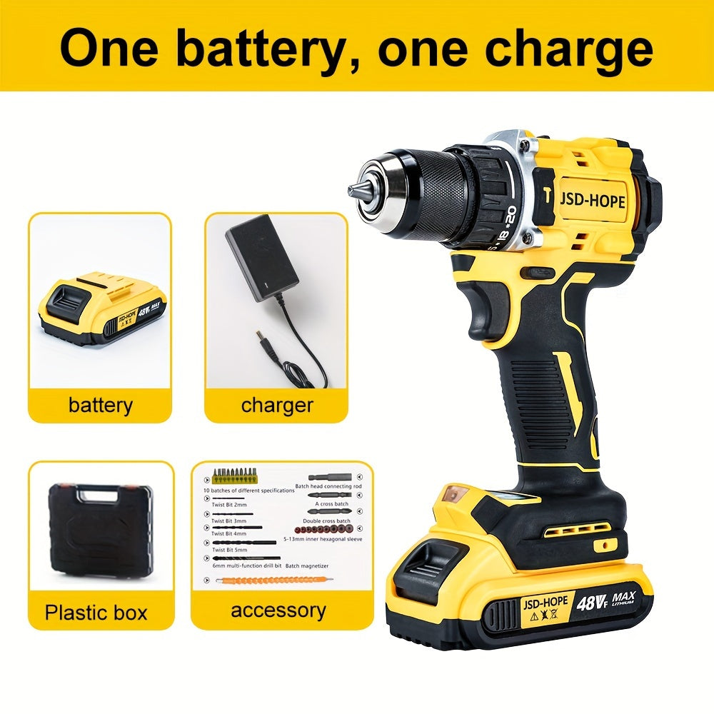 JSD-HOPE 21V-240V Cordless Impact Drill & Driver Kit for home DIY projects, with T-Wrench and Hex Shaft. Rechargeable lithium electric screwdriver made of PE material.