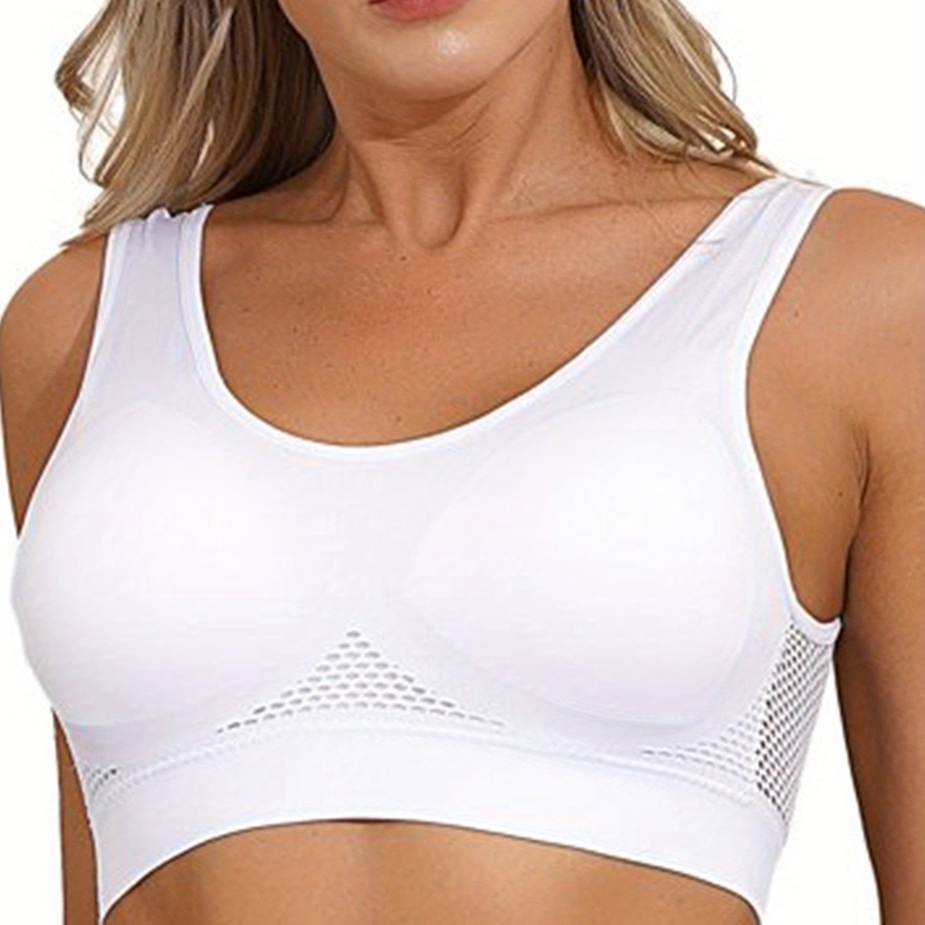 1pc Solid Seamless Mesh Tank Bra with Anti Sagging Design, Simple Comfortable Push Up Style for Women's Lingerie.