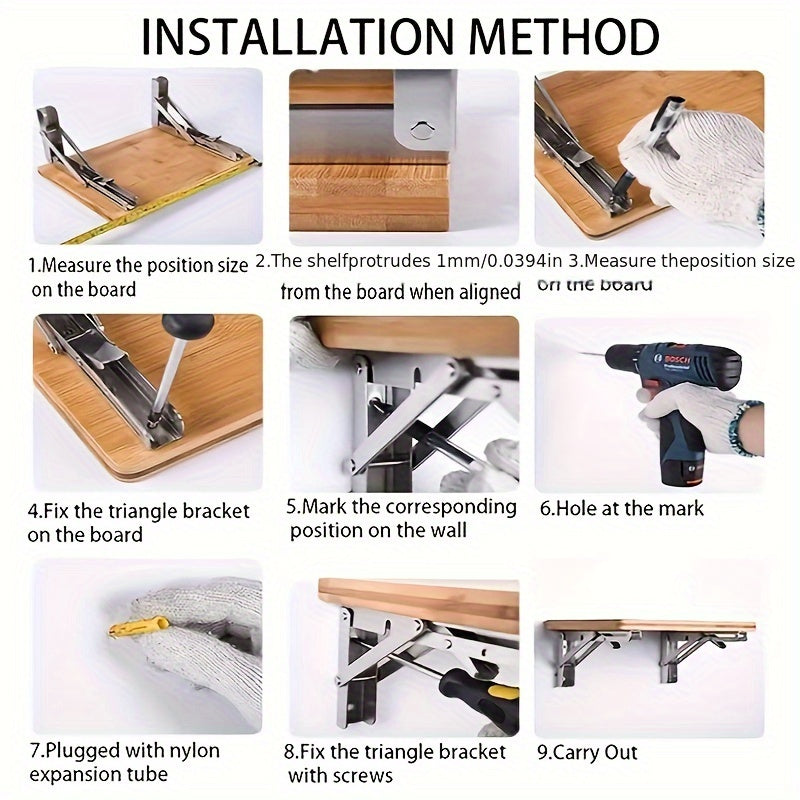 1pc Heavy Duty Folding Shelf Brackets for Bench Table - Wall Mounted with Screws