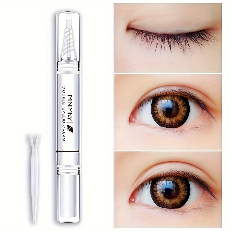 Hypoallergenic double eyelid cream with waterproof invisible glue and adhesive pen for enhancing eye size and shape.