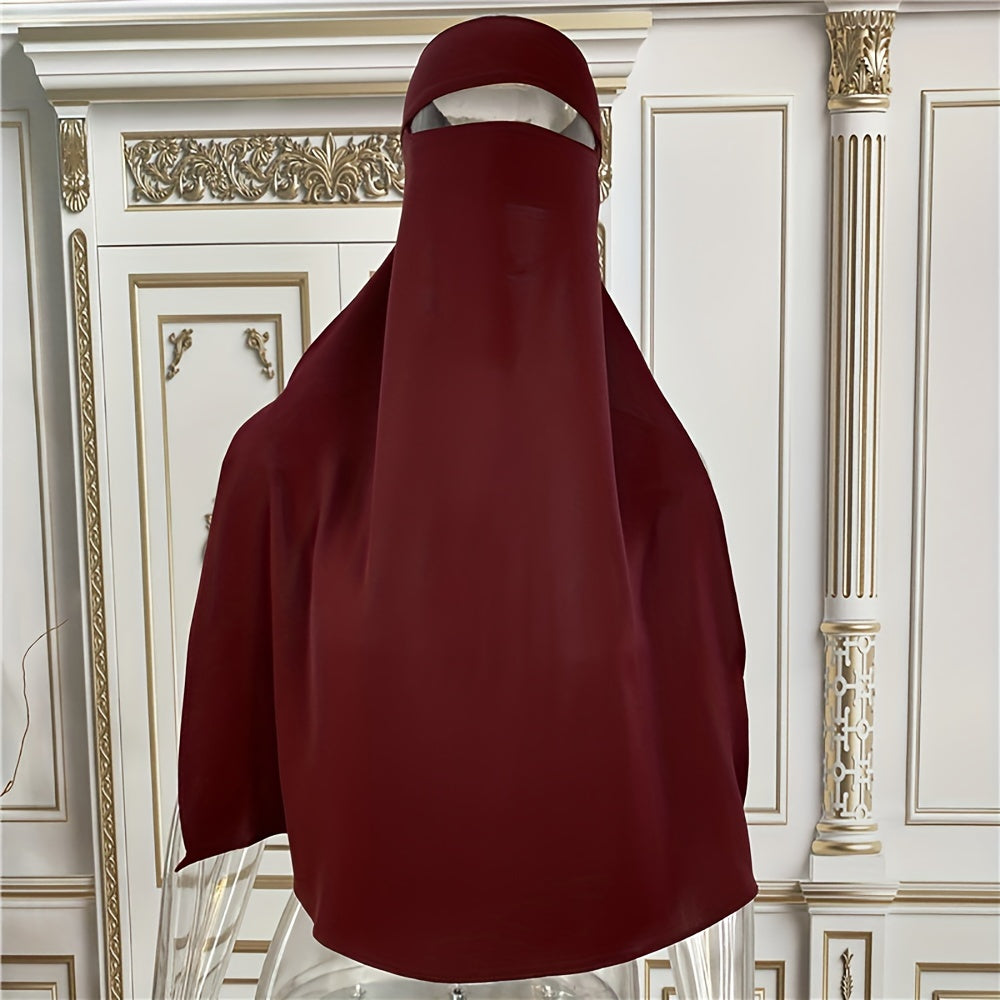 Casual and breathable head scarf for women during Ramadan, featuring a solid color back tie, ideal for wearing as a hijab or turban. This versatile head wrap also doubles as a face covering.