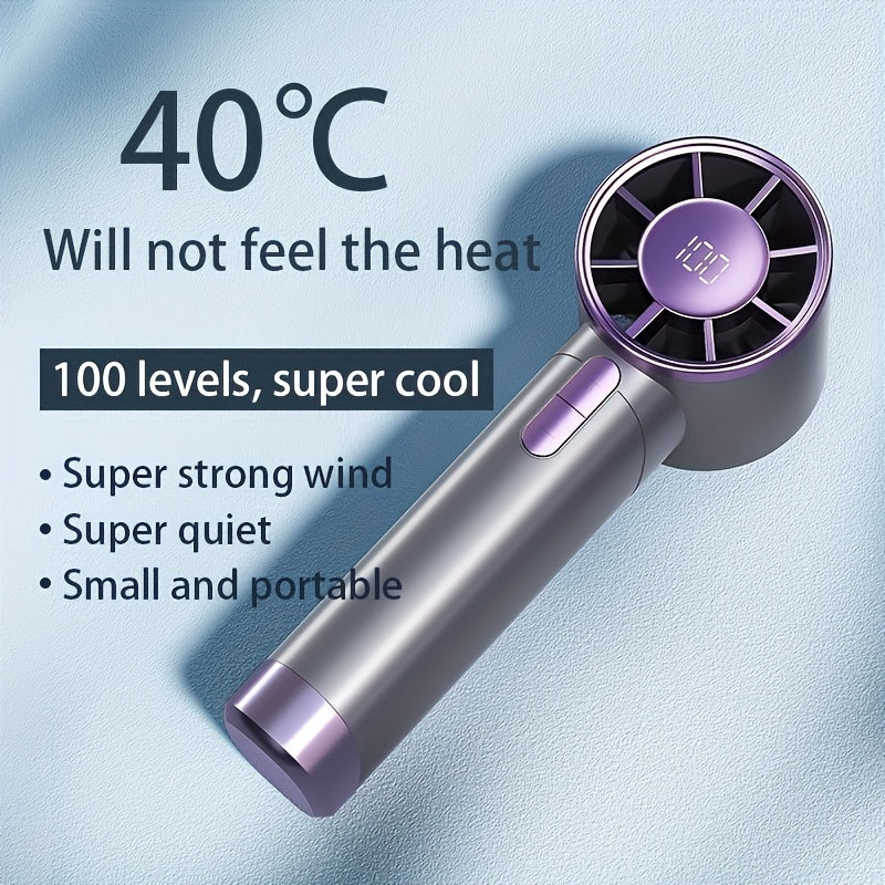 Ideal for use at home or outdoors, this Portable Handheld Fan features a 3000mAh Rechargeable Battery, USB-C charging, LCD Display, and adjustable speed from 1-100. With a powerful 9000 RPM motor and quiet operation, it also includes a convenient lanyard