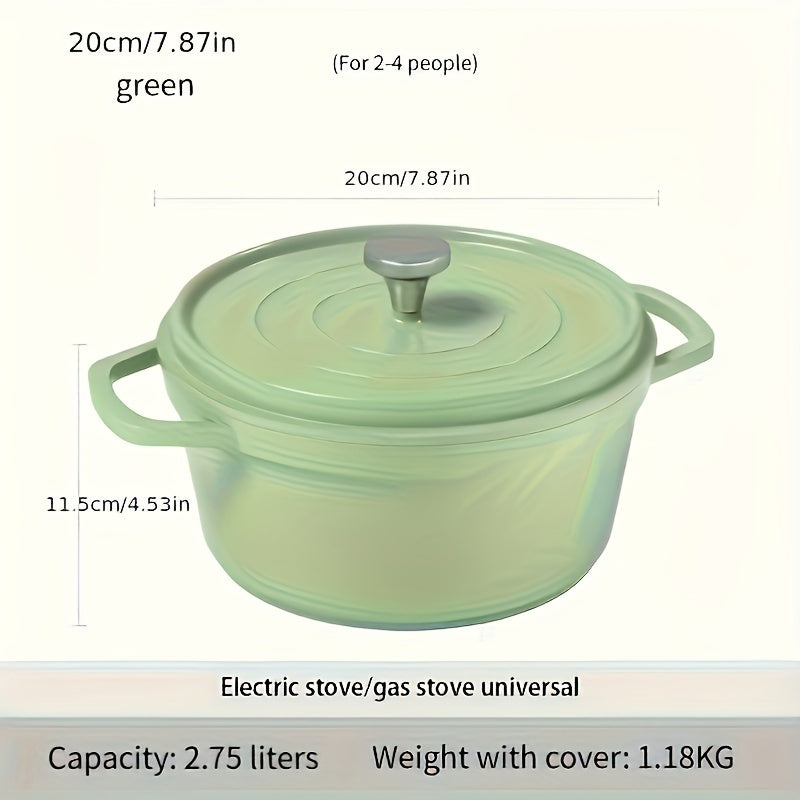 Multi-functional Enamel Soup Pot with Lid - Made from Cast Aluminum, Featuring Dual Handles, Ceramic Coating, Ideal for Home Kitchens, Suitable for Stove-top Cooking, Suitable for Stir-frying, Ceramic Inner Lining for Easy Cleaning.