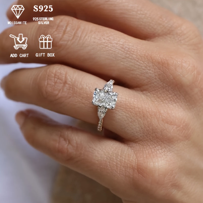 Beautiful 2ct Radiant Moissanite Engagement Ring - Made with Hypoallergenic S925 Sterling Silver, Ideal for Special Occasions like Weddings & Anniversaries, Comes with Certificate of Authenticity and Luxury Gift Packaging.