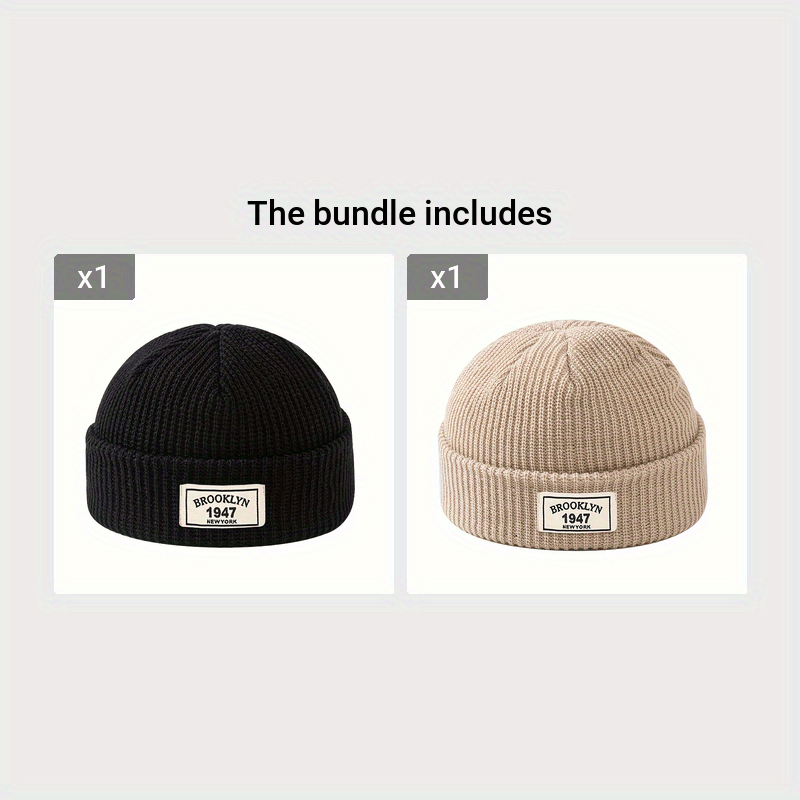 Knitted beanie for men - warm and elastic winter hat with letter patch, perfect for active leisure and holiday gifting, including Valentine's Day.