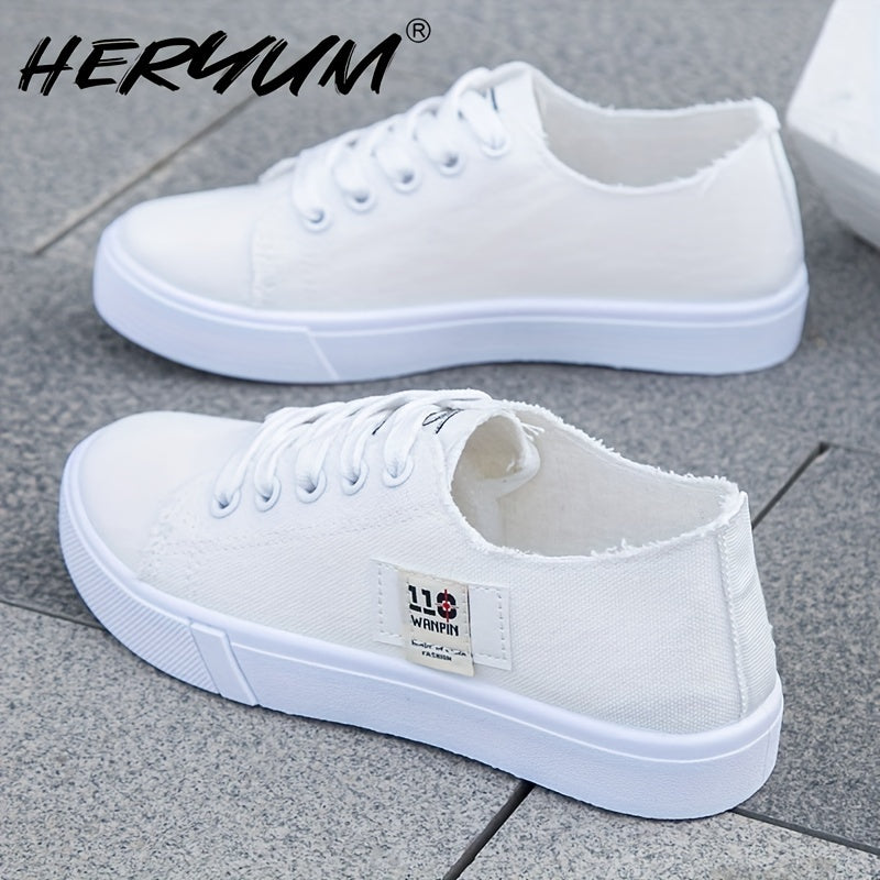 HERUMIN Women's Lace-Up Sneakers in Black, White & Blue Denim, Comfortable PVC Sole, Casual and Stylish for Spring.