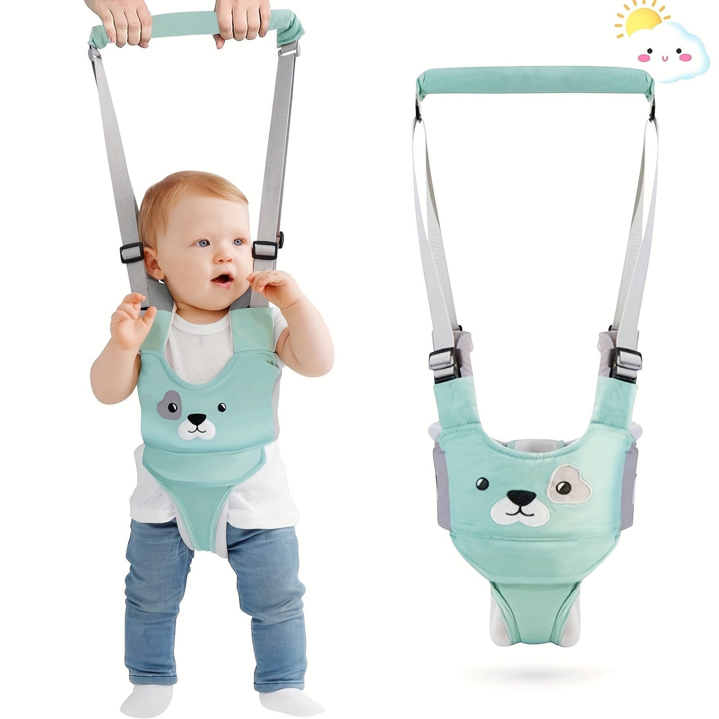 Get your little one on their feet with the Baby Walking Harness! This handheld baby walker belt provides safety and support as your toddler learns to walk. With a detachable crotch for easy use, this walking learning helper makes a great gift for baby's