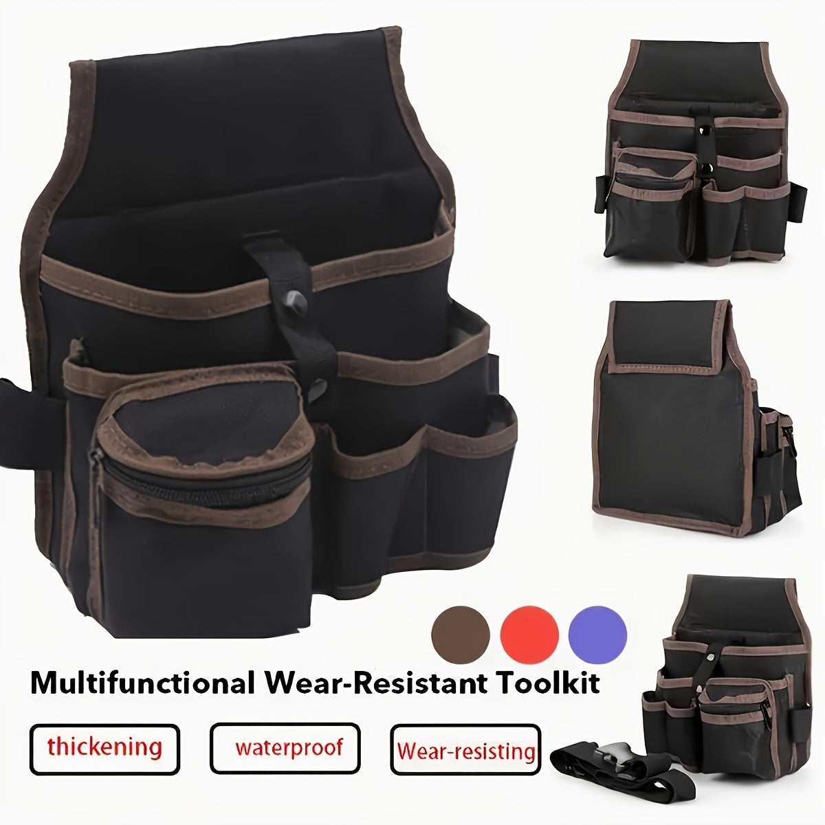 Single pack of durable black electrician tool belt with multiple pockets for hanging on waist, suitable for hand washing.