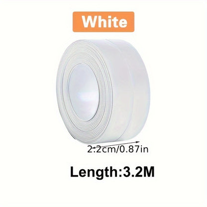 White waterproof seam tape for kitchen and bathroom, 2.2cm wide, made of glass fiber, for flexible sealing of sink, toilet, and wall corners.