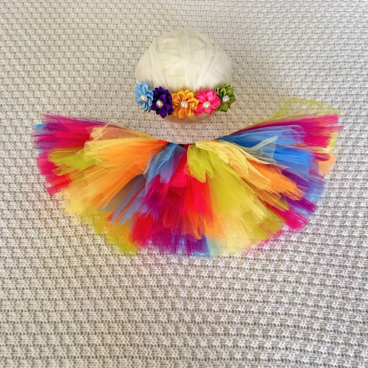 Adorable Rainbow Tutu Skirt with Flower Headband - Perfect for Photography Props, Outfits, or Costumes! Ideal for Christmas, Halloween, Thanksgiving, New Year's, or Valentine's Day Gifts