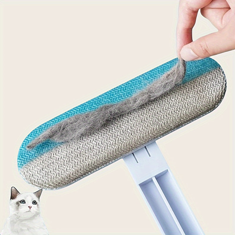 Durable nylon long-handle brush made for pet hair removal, ideal for grooming dogs.