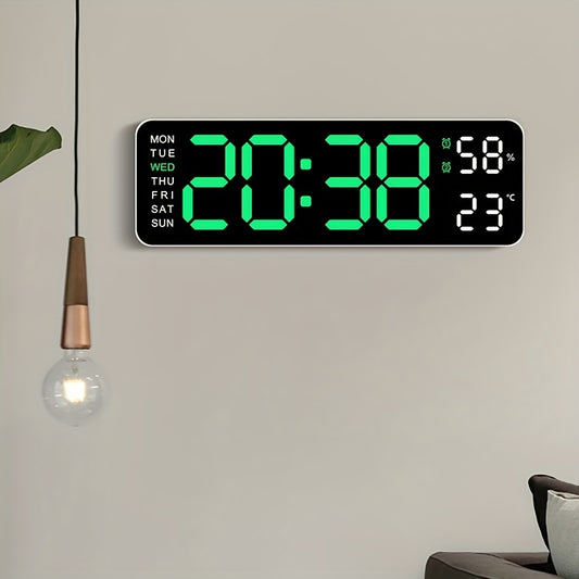 RIDAHOME LED clock with large display, temperature, humidity, and weather icons. USB powered, wall-mountable for home and office decor.