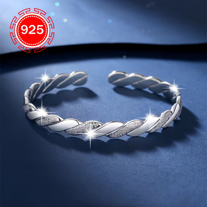 Fashionable and hypoallergenic 925 silver open bangle, featuring a unique interwoven design with a high-end feel. Perfect for couples or best friends, this bracelet makes a great gift for daily wear, weddings, banquets, beach vacations, Thanksgiving, and