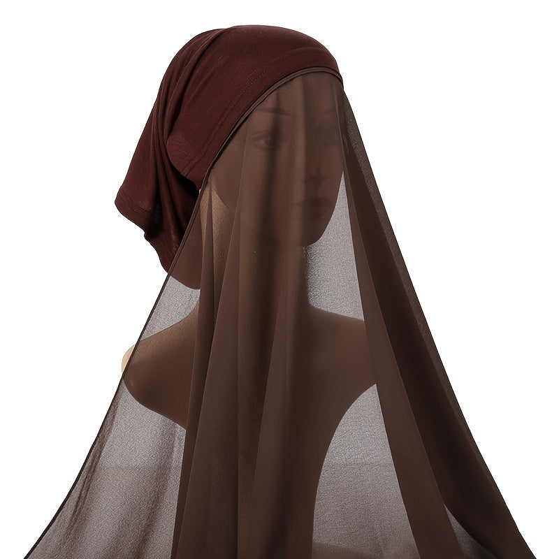 Chic chiffon instant hijab with built-in undercap for women's outdoor wear.