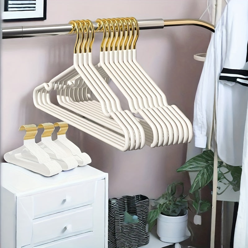 Set of 20/10 heavy-duty metal hangers, featuring stainless steel coat rack with polished chrome silver hooks. Ideal for organizing clothes in your home wardrobe.