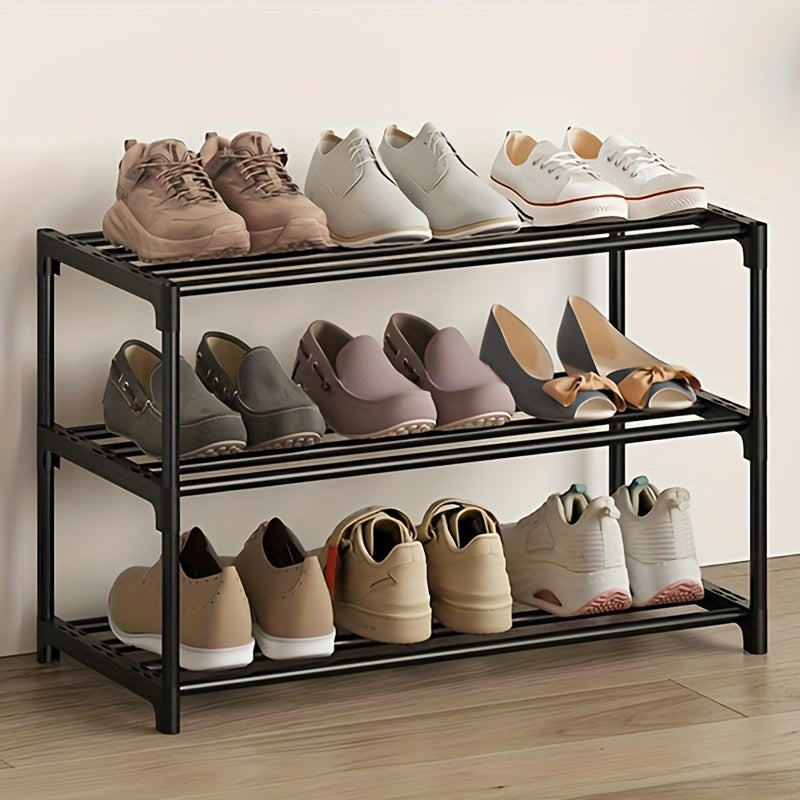 Durable Black Multi-Layer Shoe Rack with Sleek Design - Stackable and Versatile for Entryway, Closet, Garage, or Bedroom Storage