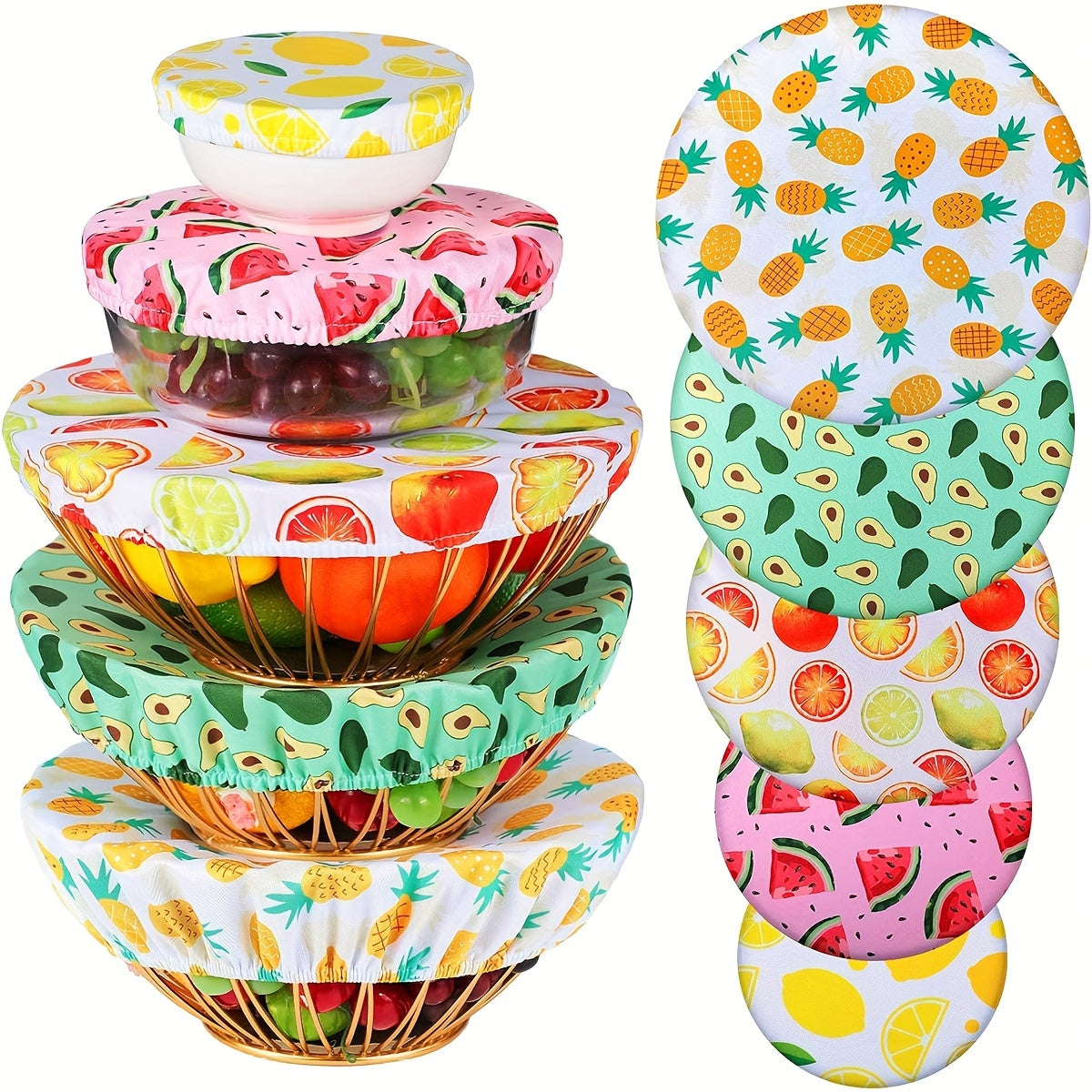 5 Reusable Fabric Bowl Lids in 5 Sizes for Food Storage