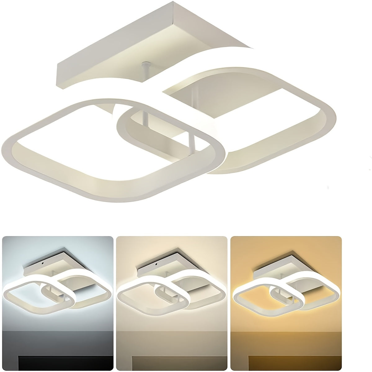 LED ceiling light fixture made of aluminum alloy, energy-efficient, with adjustable color temperature and dimming options. Designed for bedrooms, bathrooms, and kitchens.