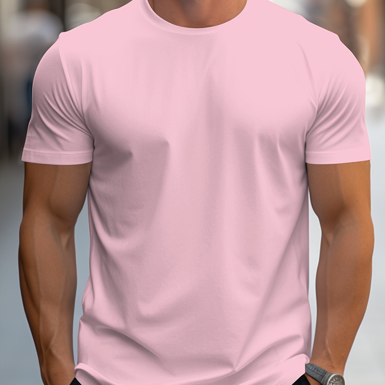 Classic Men's Round Neck Short Sleeve Tee for Spring and Summer