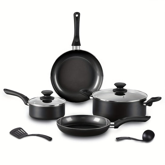 6-piece Nonstick Aluminum Cookware Set with Induction Compatibility, Includes Fry Pan and Stockpot with Black Lids