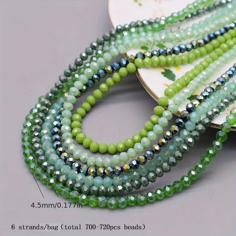 720 pieces of faceted glass rondelle beads measuring 4mm each, sold in a convenient bag. Perfect for crafting jewelry, DIY projects, and adding embellishments to clothing items such as necklaces, bracelets, and more.