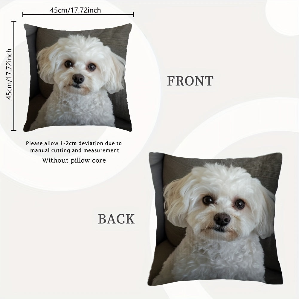 White dog sofa pillow cover with a chic design, made of soft short plush material. Features a double-sided design with zipper closure, ideal for Valentine's and Christmas decor. Insert not included.