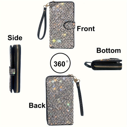 Rhinestone-Decorated Wallet with Large Capacity and Credit Card Holder