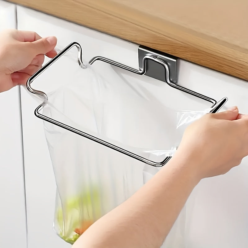 1/2 pieces of stainless steel hooks for holding garbage bags, a wall-mounted plastic bag storage rack designed for the kitchen and bathroom. Useful for organizing and storing kitchen accessories.